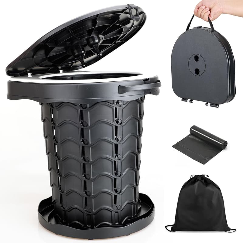 Foldable Portable Camping Toilet, Height Adjustable, 400lbs Capacity