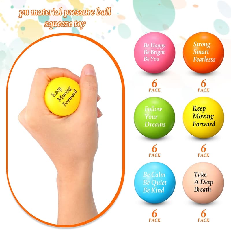 Motivational Foam Stress Balls - 36 Pcs Inspirational Bulk Set