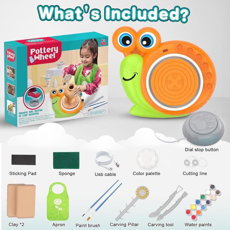 Kids' Pottery Wheel Painting Kit with Air-Dry Clay