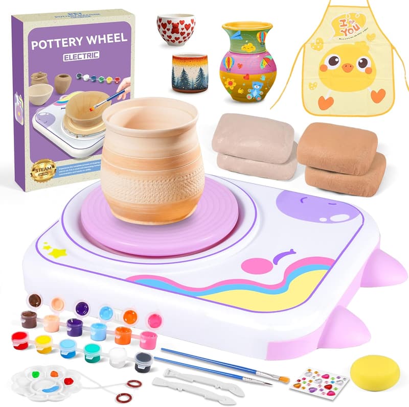 Kids' Pottery Wheel Kit with 4 Air-Dry Clay Packs