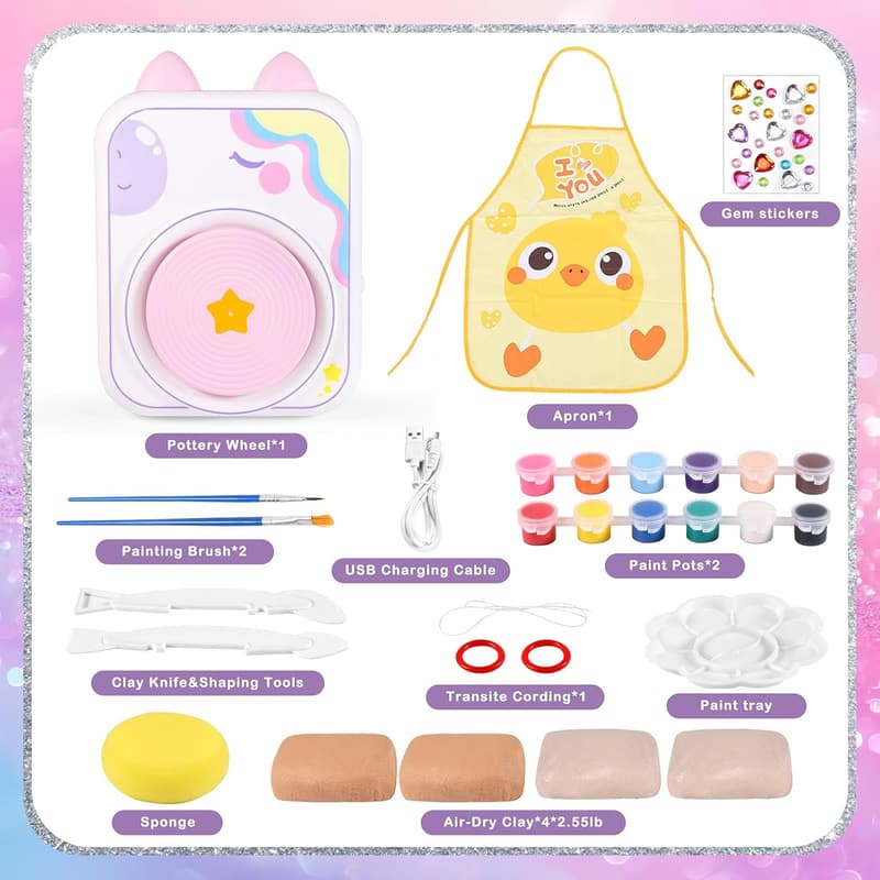 Kids' Pottery Wheel Kit with 4 Air-Dry Clay Packs