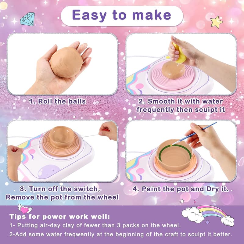 Kids' Pottery Wheel Kit with 4 Air-Dry Clay Packs