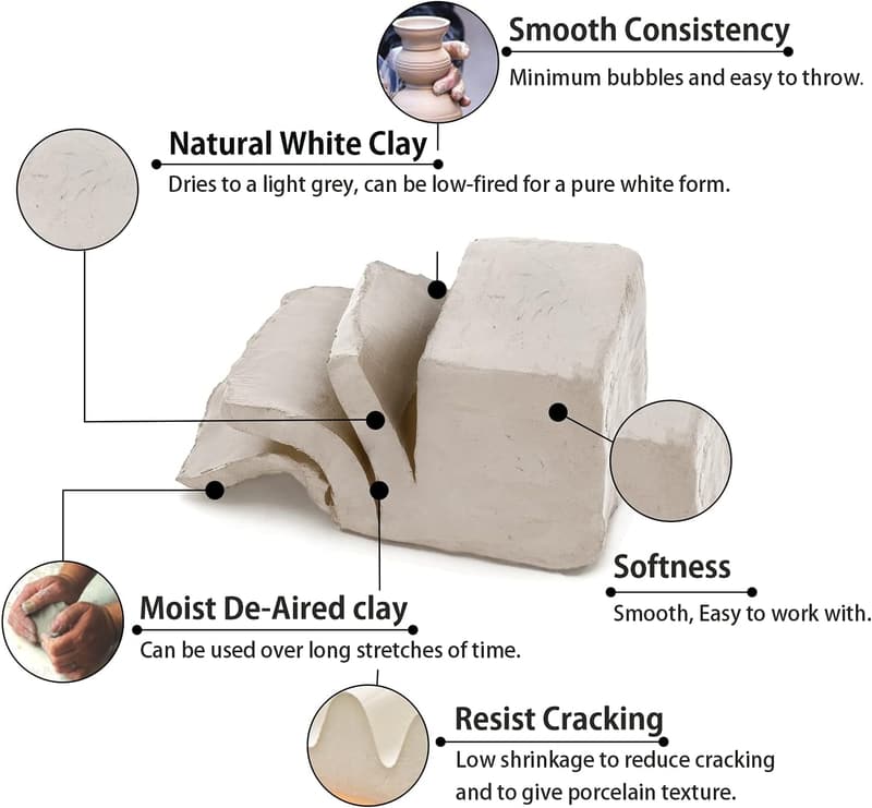 10 lbs White Low Fire Pottery Clay for Wheel Throwing and Sculpting
