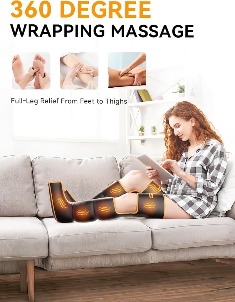 Leg Compression Massager with Heat & Controller - Pain Relief