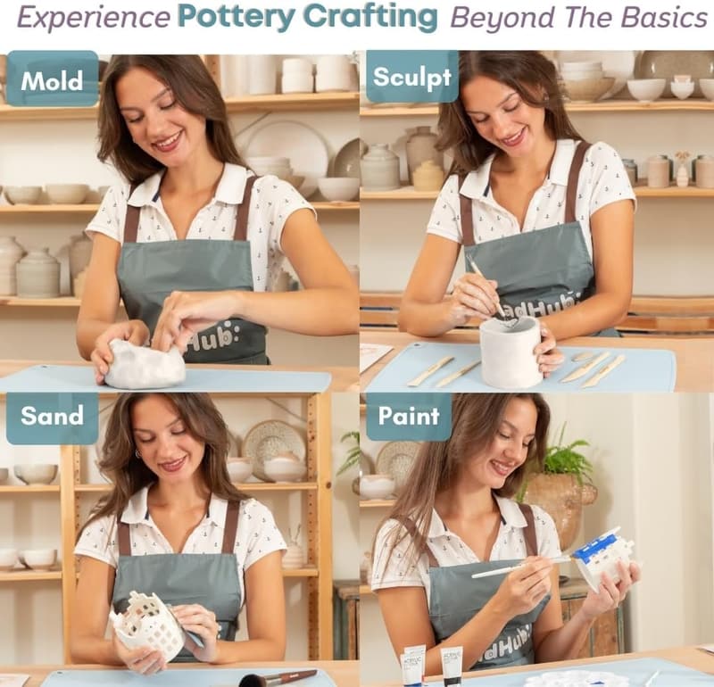 Beginners' Pottery Kit with Air-Dry Clay, Tools & Paint