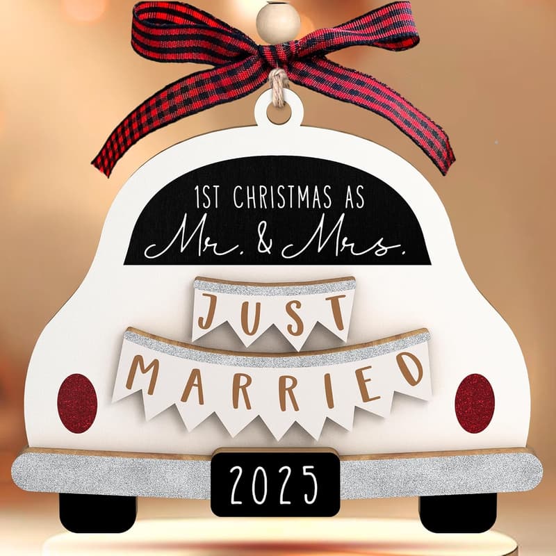 Wedding Gift for Couples 2025 - Personalized Wood Ornament