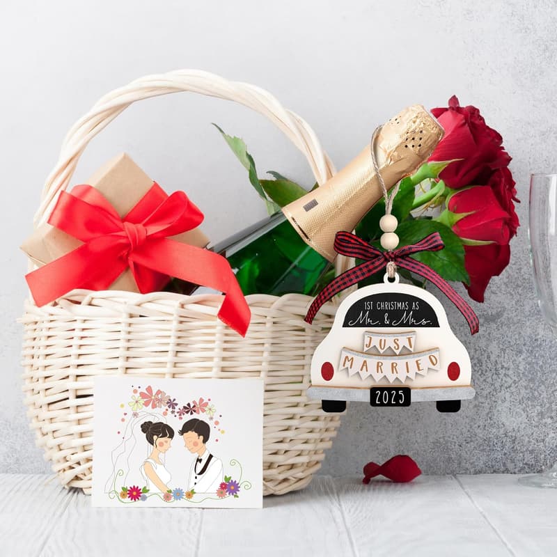 Wedding Gift for Couples 2025 - Personalized Wood Ornament