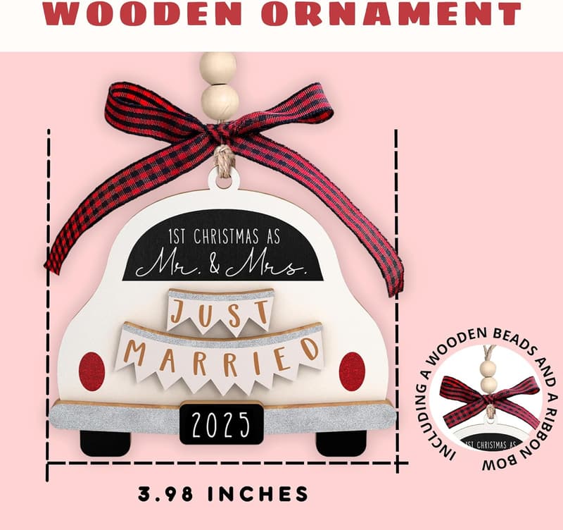 Wedding Gift for Couples 2025 - Personalized Wood Ornament