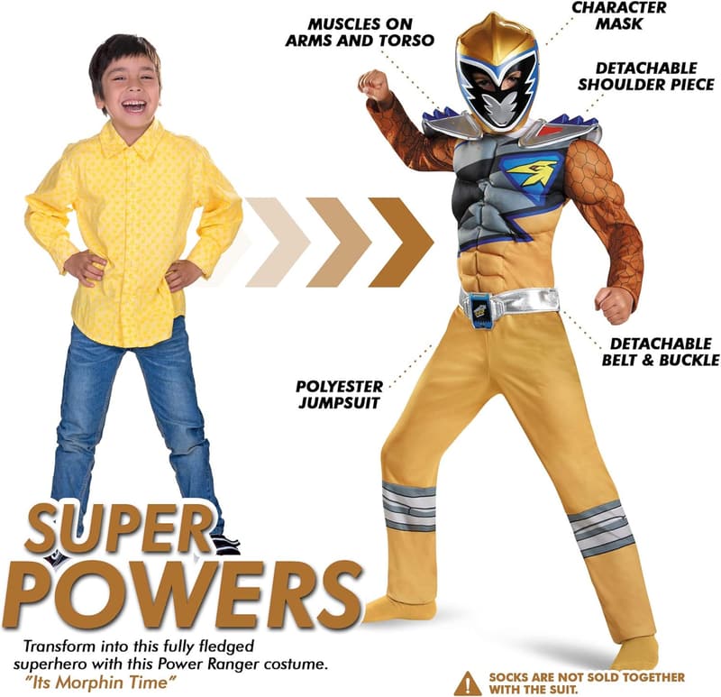 Gold Ranger Dino Charge Costume for Kids with Mask - Medium