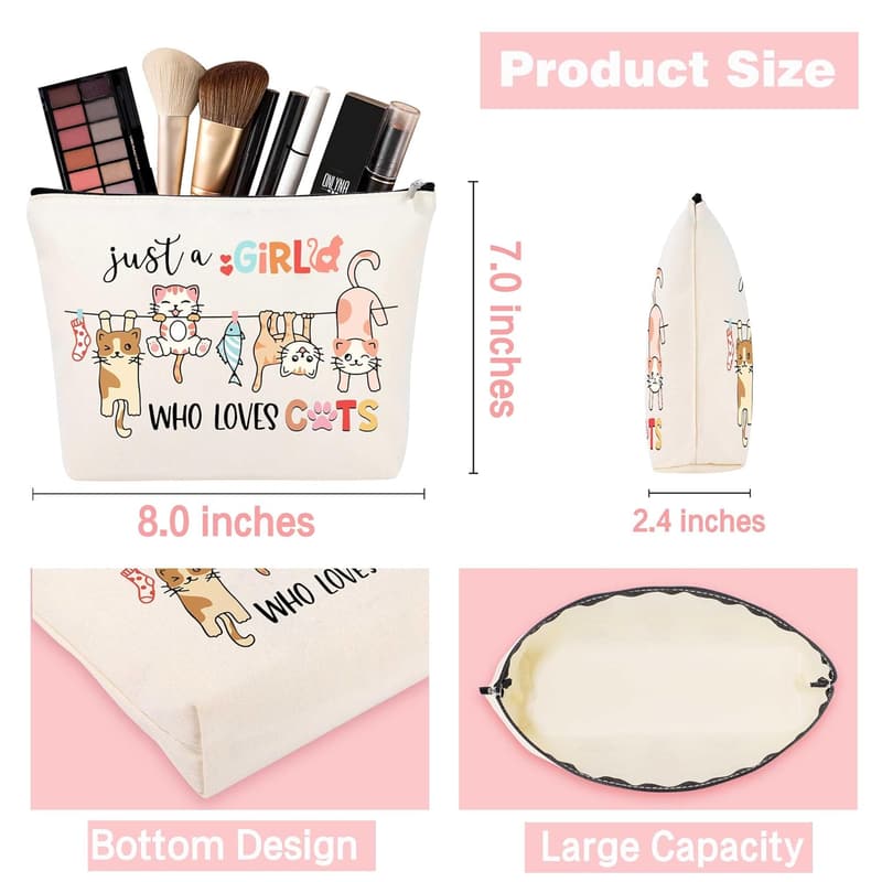 Cat Lover Makeup Bag & Glass Cup Gift for Women