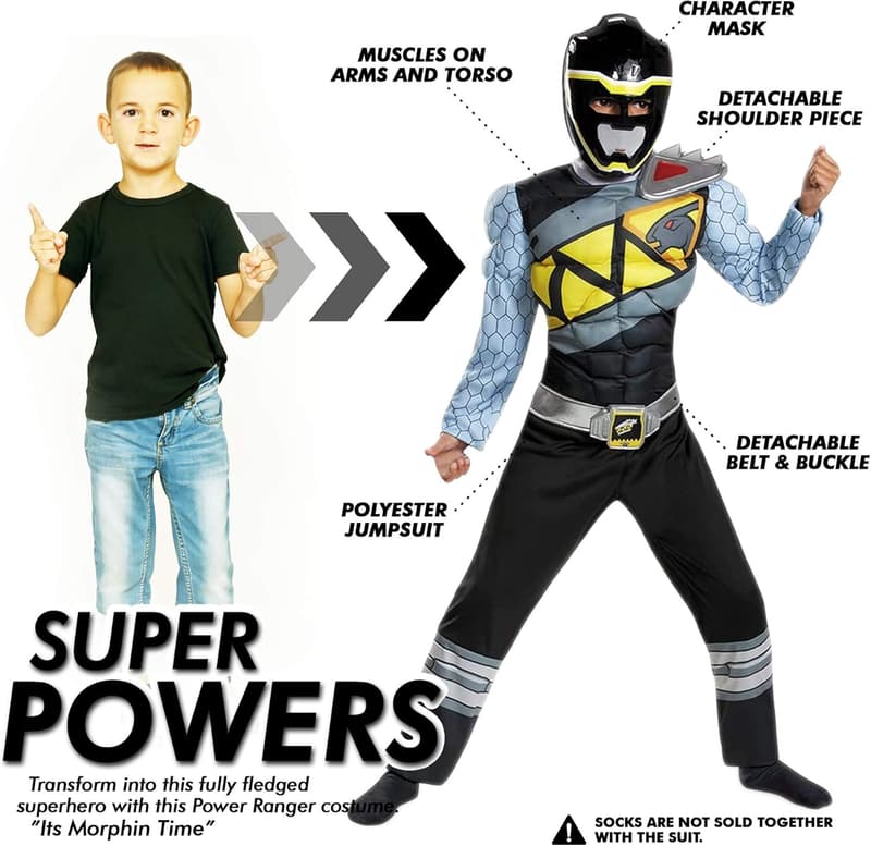 Kids' Black Ranger Dino Charge Costume with Mask