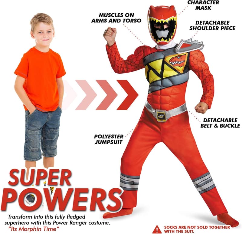 Boys' Red Ranger Muscle Costume - Power Rangers Dino Charge