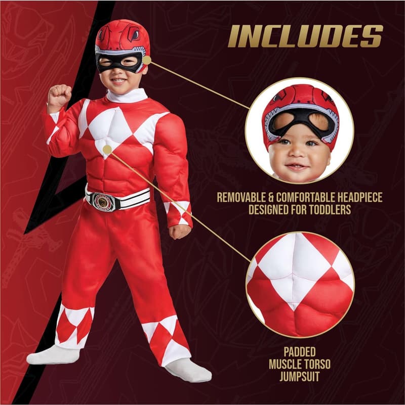 Toddler Red Ranger Muscle Costume, Size Medium (3T-4T)