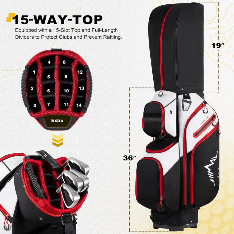 15-Way Organizer Golf Cart Bag with Handles & Rain Cover