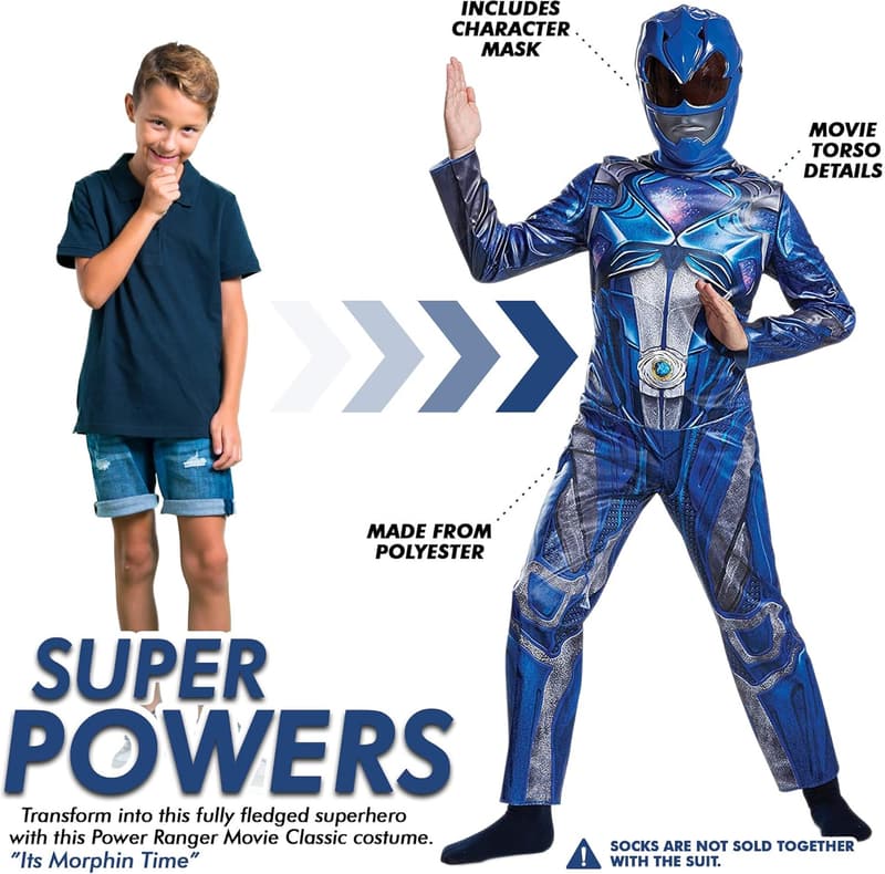 Kids' Blue Power Rangers Costume with Mask