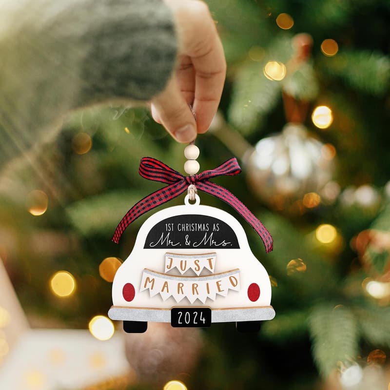 First Christmas Married 2024 Wooden Ornament for Couples