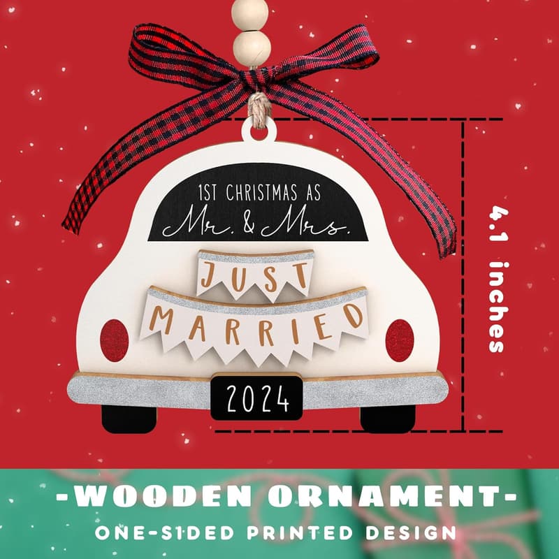 First Christmas Married 2024 Wooden Ornament for Couples