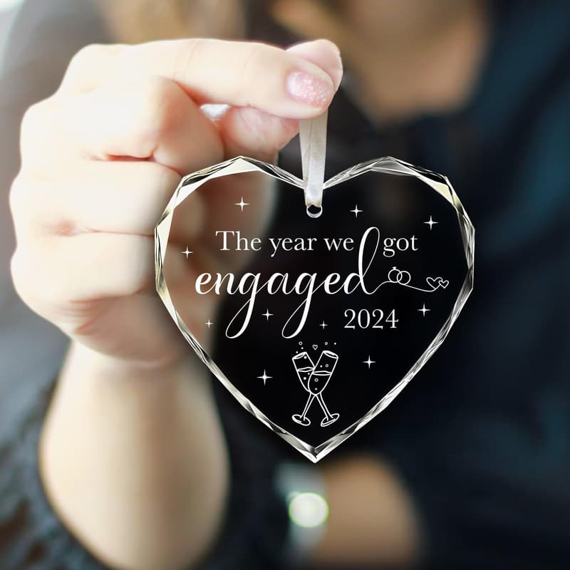 First Christmas Engaged Gift - Glass Ornament for Couples