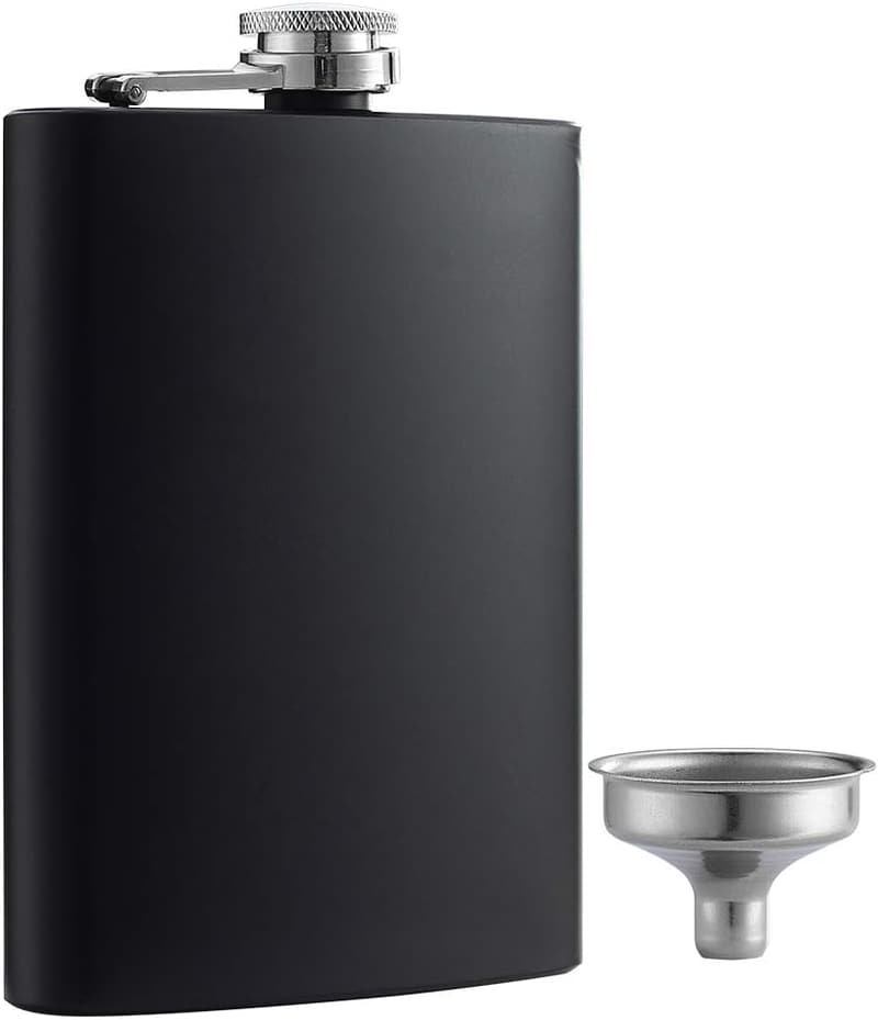 Matte Black Stainless Steel Pocket Whiskey Flask with Funnel