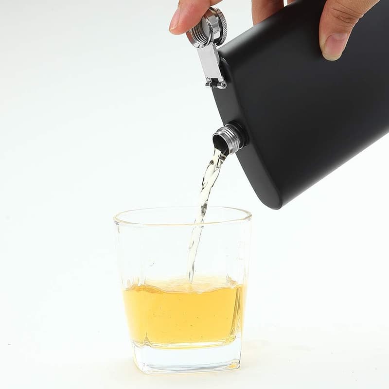 Matte Black Stainless Steel Pocket Whiskey Flask with Funnel