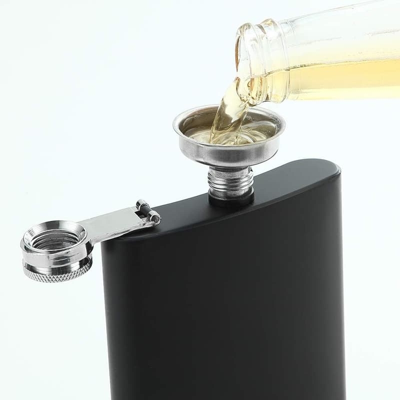 Matte Black Stainless Steel Pocket Whiskey Flask with Funnel