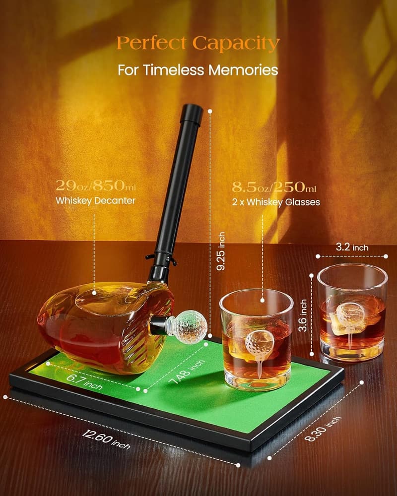 Golf Decanter Set with Shot Glasses - Perfect Birthday Gift for Dad