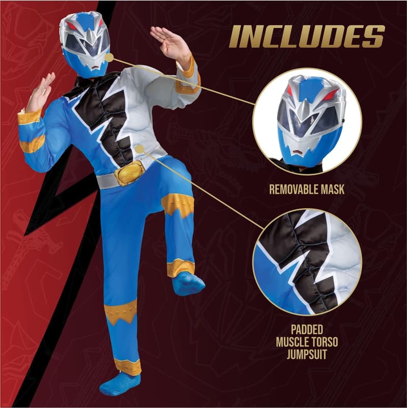 Kids' Blue Power Ranger Costume with Mask - Dino Fury Official