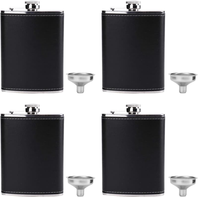 8 oz Stainless Steel Hip Flask Set for Men with Leather Cover