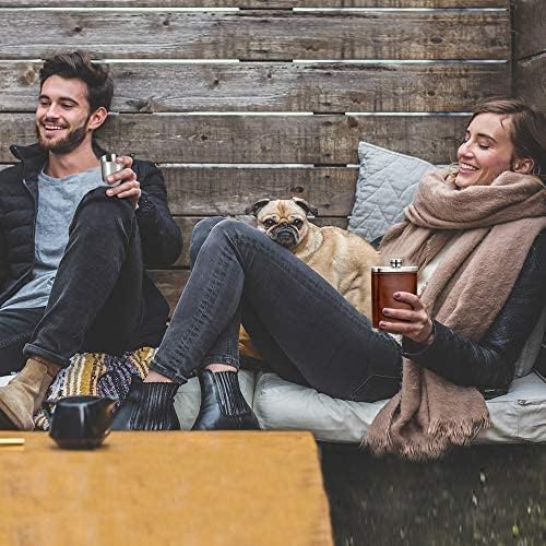Brown Leather-Wrapped Stainless Steel Hip Flask Set for Dad