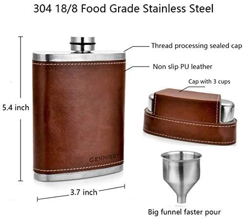 Brown Leather-Wrapped Stainless Steel Hip Flask Set for Dad