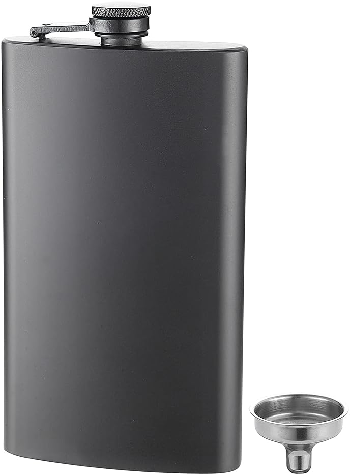 Matte Black Stainless Steel Hip Flask with Funnel