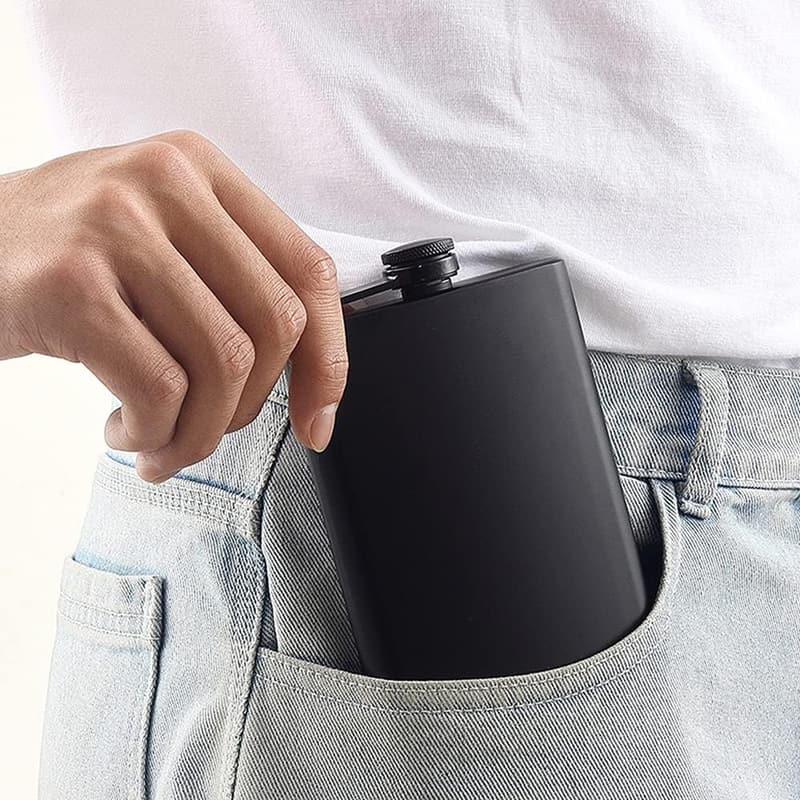 Matte Black Stainless Steel Hip Flask with Funnel