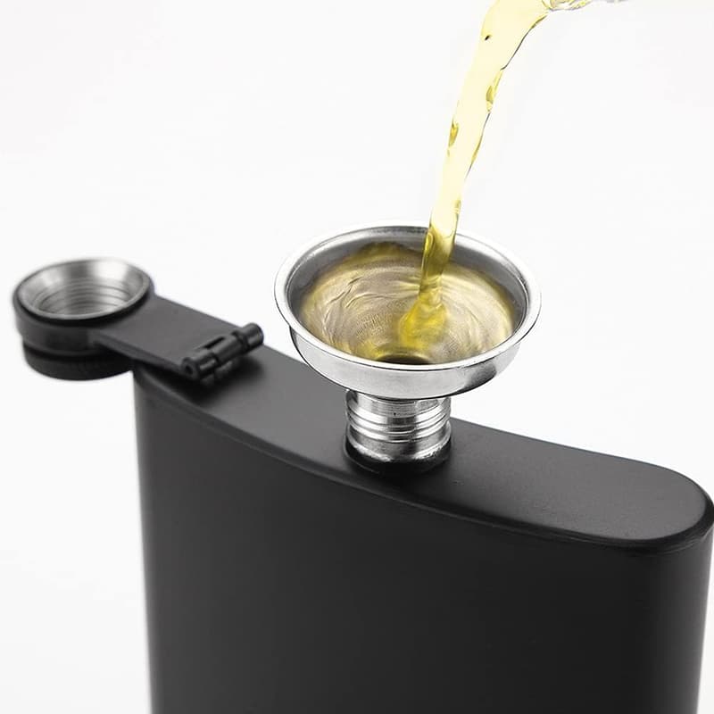 Matte Black Stainless Steel Hip Flask with Funnel