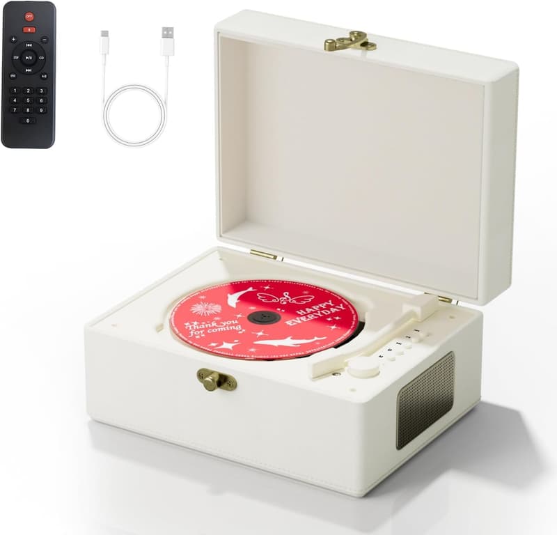 Bluetooth Rechargeable Leather CD Player with Speakers