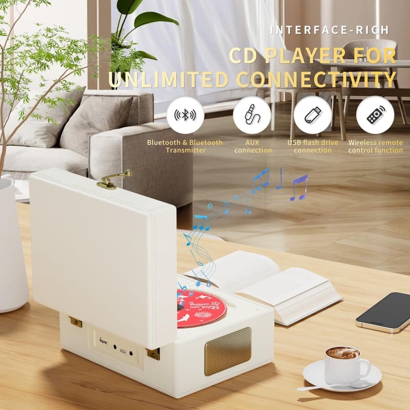 Bluetooth Rechargeable Leather CD Player with Speakers