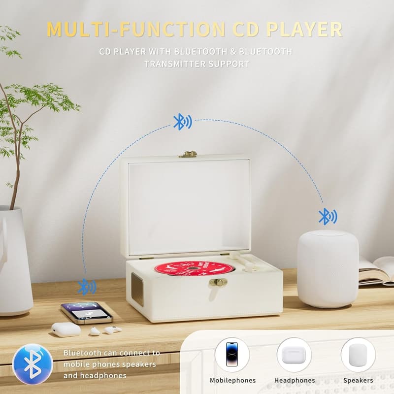 Bluetooth Rechargeable Leather CD Player with Speakers
