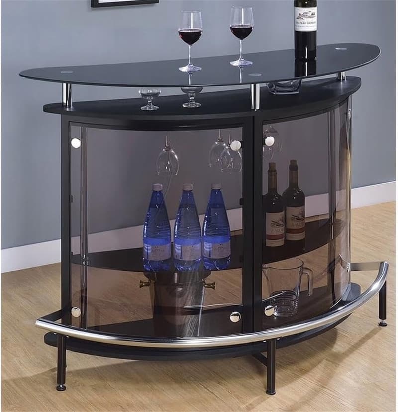 Contemporary Metal & Glass Home Bar in Black & Chrome Finish