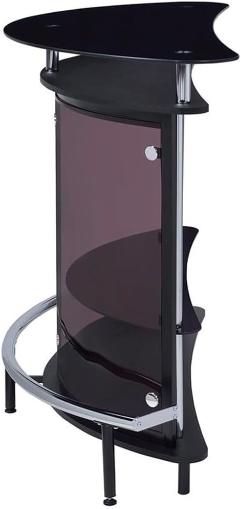 Contemporary Metal & Glass Home Bar in Black & Chrome Finish
