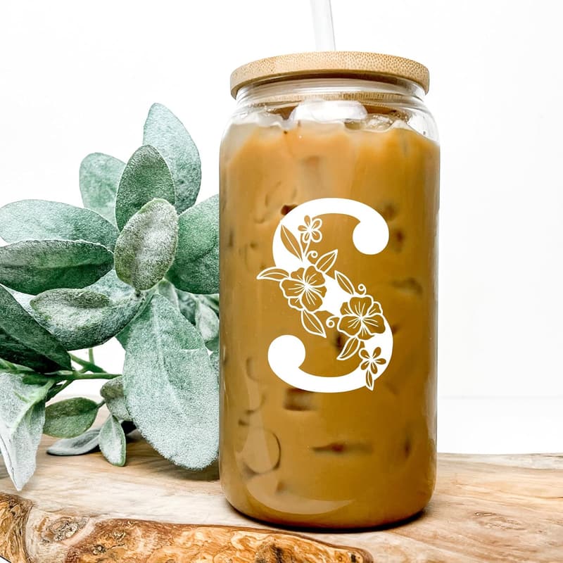 Personalized Monogrammed Tumbler with Bamboo Lid & Straw