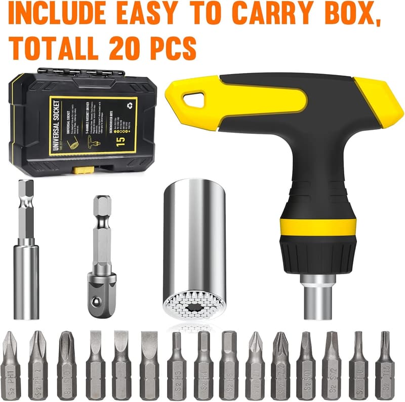 Magnetic Ratchet Screwdriver Set with Universal Socket - Perfect Stocking Stuffer