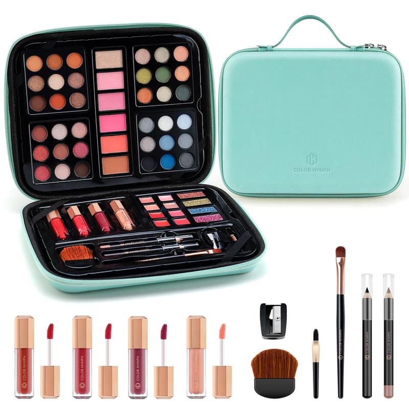 Teen Makeup Kit with 36 Colors Eyeshadow & Blush, Mint Green Bag