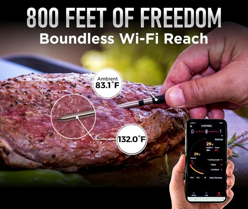 Wireless Digital Meat Thermometer Set with Chef Knife & Fork