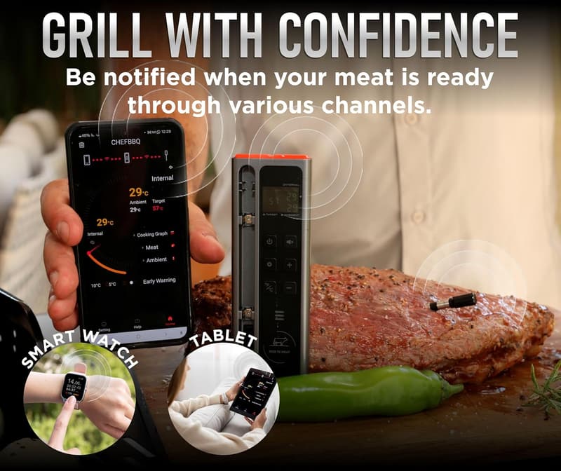 Wireless Digital Meat Thermometer Set with Chef Knife & Fork