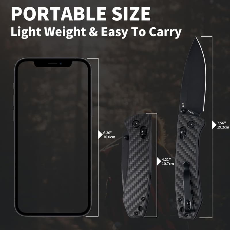 EDC D2 Folding Pocket Knife with Carbon Fiber Handle