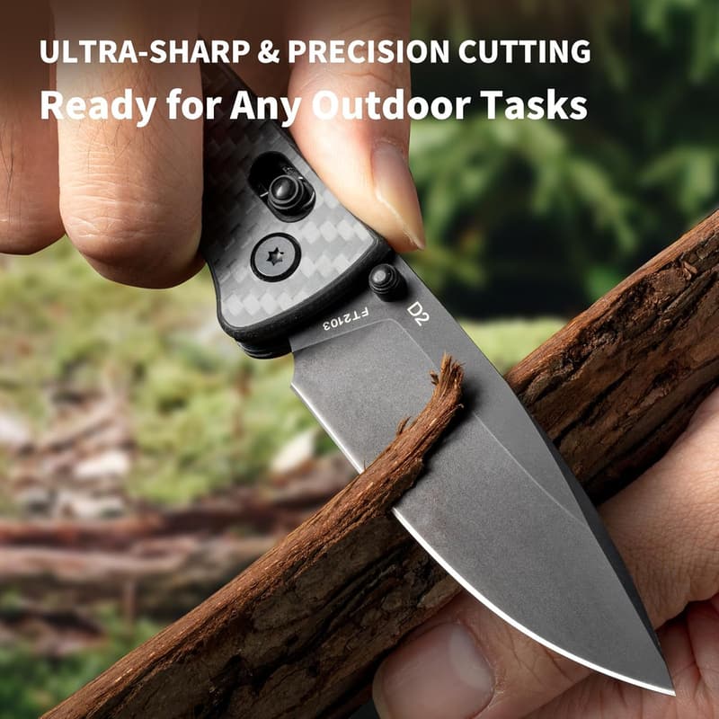 EDC D2 Folding Pocket Knife with Carbon Fiber Handle