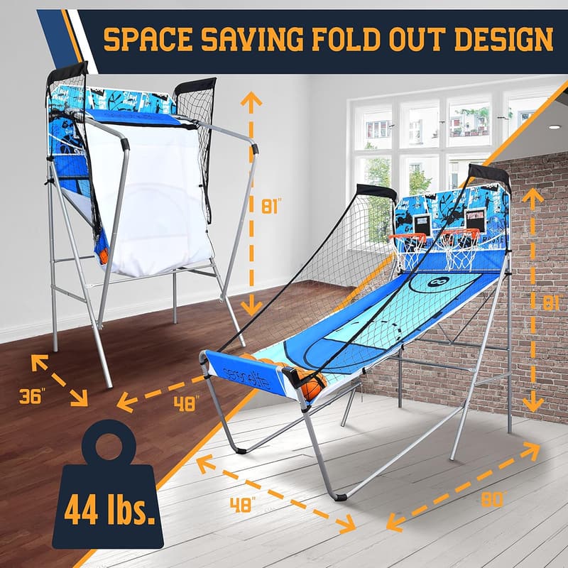 Indoor Basketball Game with Electronic Scoreboard and Dual Hoops