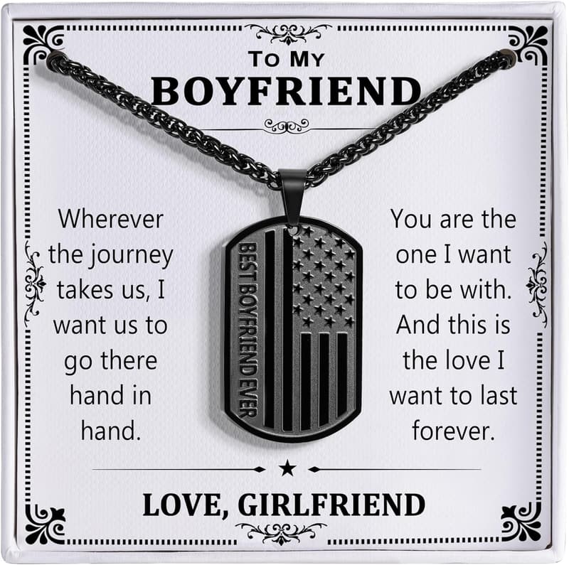 Father's Day American Flag Dog Tag Necklace for Dad and Boys