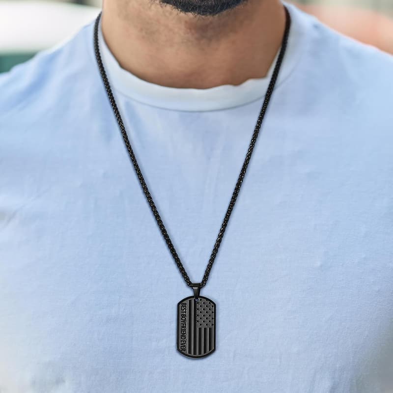 Father's Day American Flag Dog Tag Necklace for Dad and Boys
