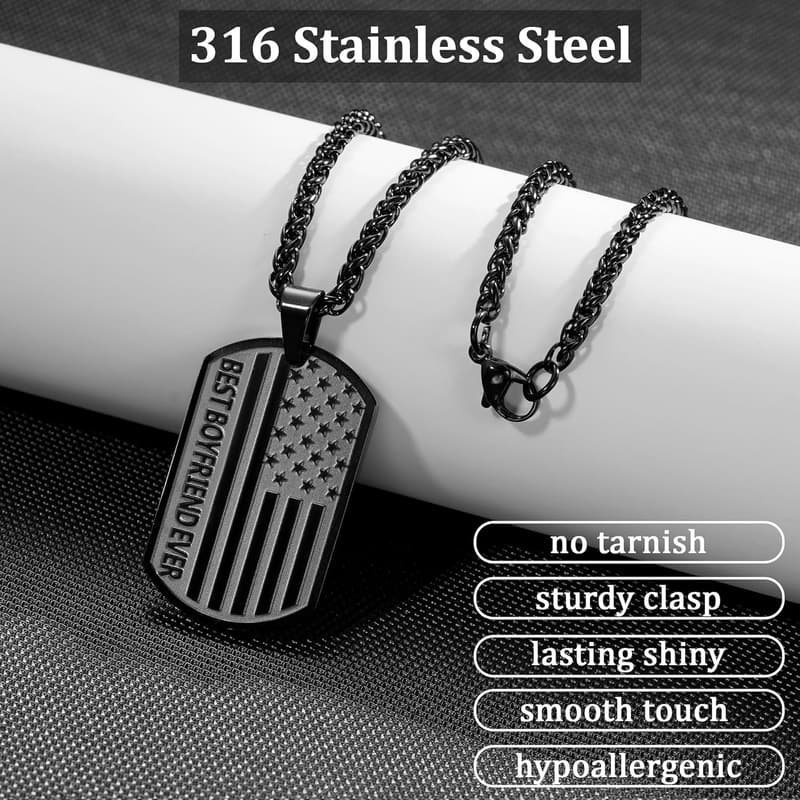 Father's Day American Flag Dog Tag Necklace for Dad and Boys