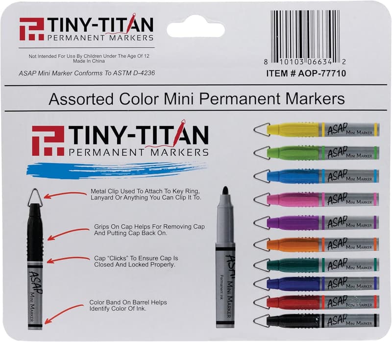 Assorted Mini Markers Keychain Clip Set - 10 Fine Point Pens